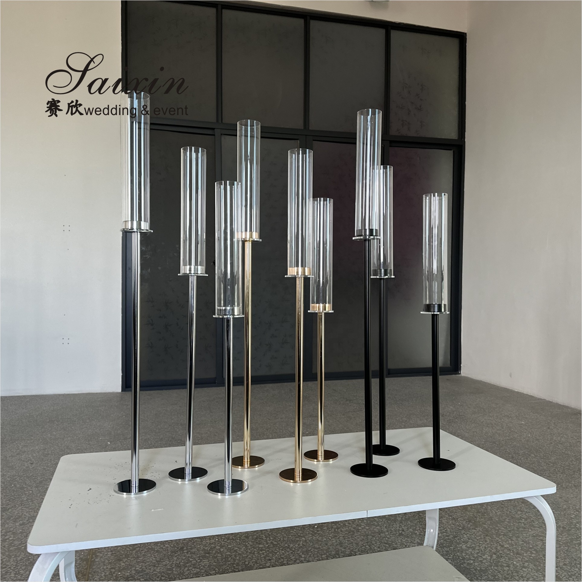 ZT-323B wholesale tall black metal 10 arms candlestick for wedding table centerpieces