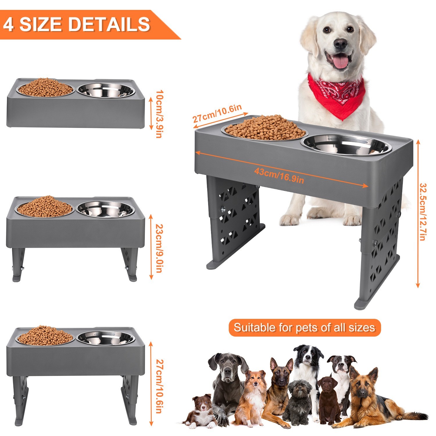 Stainless Steel Elevated Pet Feeder Bowls Tableware Slip Neck Protection Adjustable Lifting