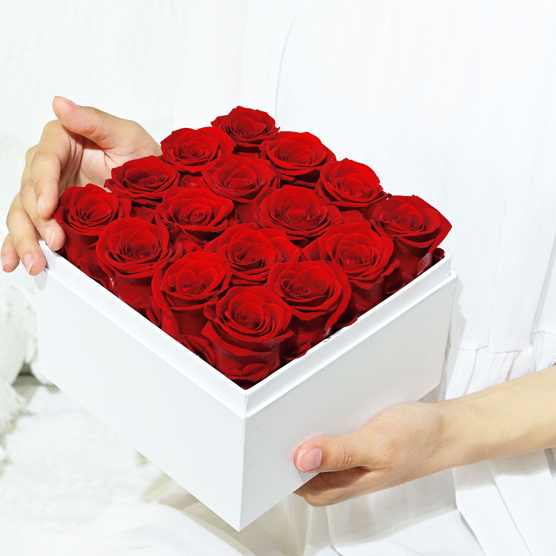 Customized Square Gift Boxes Preserved Roses In Box With Acrylic Cover