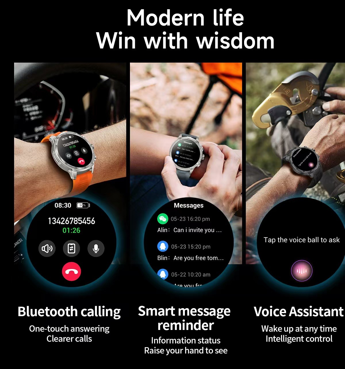 V99 Outdoor Sport Smart Watch 1.85 Inch AMOLED Screen 3D Menu Strong Flashlight For Men