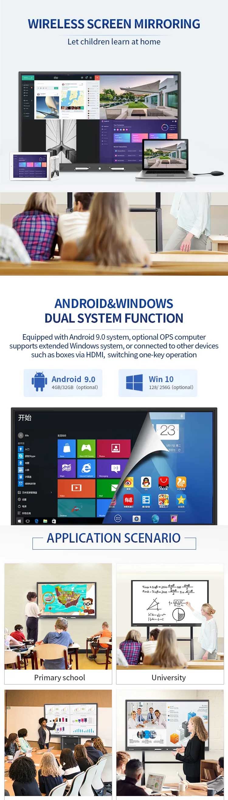 Ultra HD 75 Inch Touchscreen Display All In One Intelligent Board Interactive