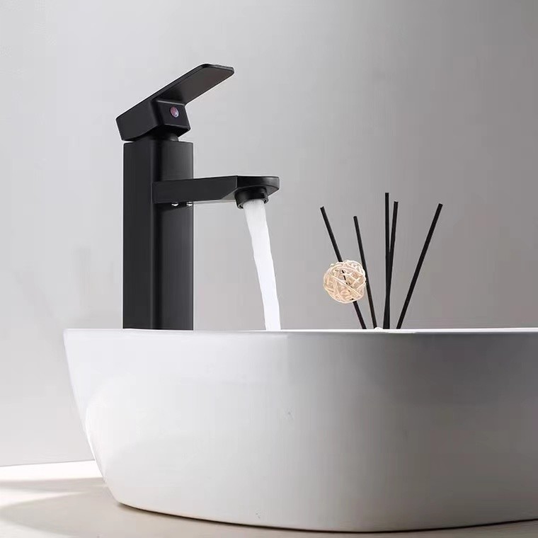 Deck Mount 304 Stainless Steel Bathroom Faucet Hotel Square Sink Tap