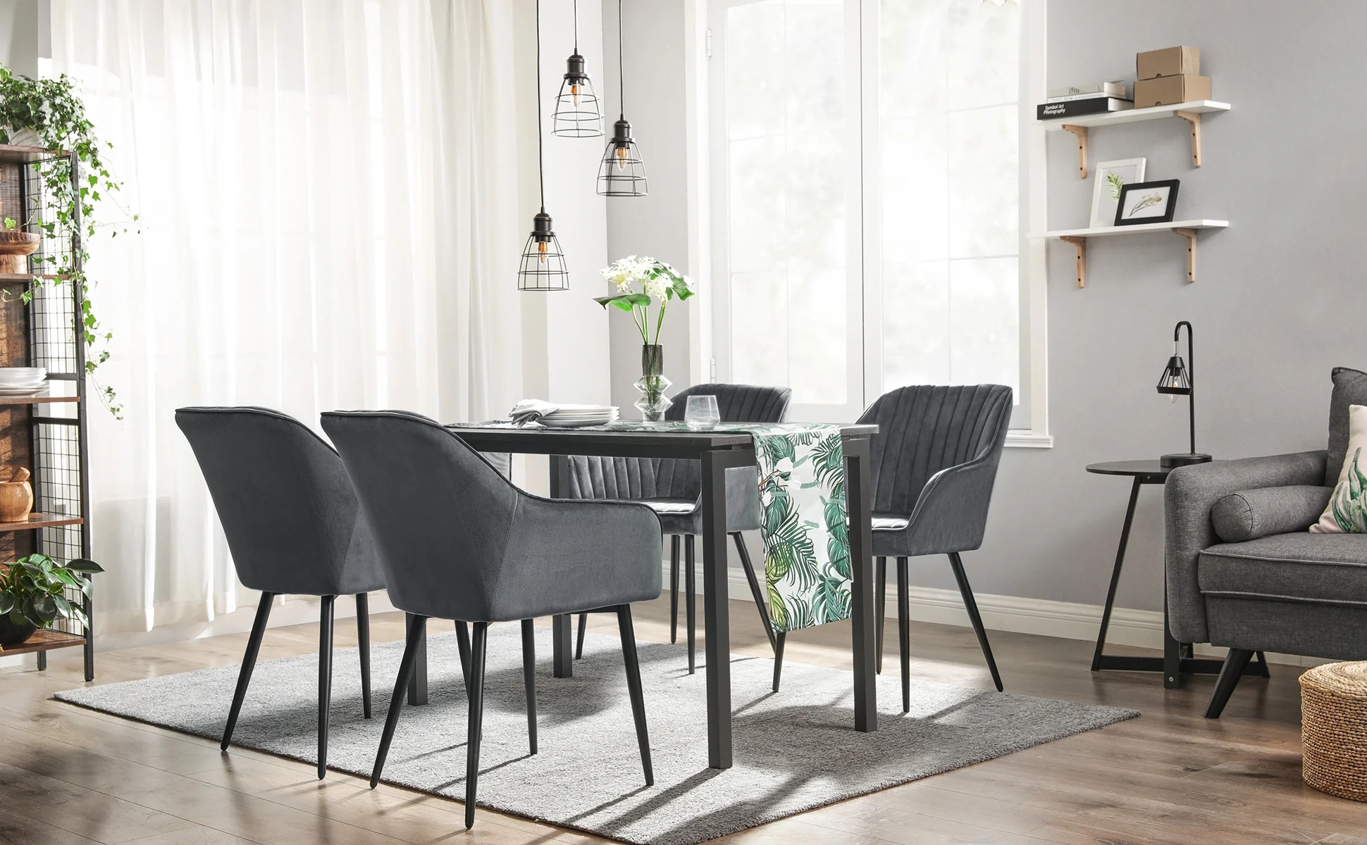 Kitchen Nordic Dark Green Upholstered Dining Chairs With Arms