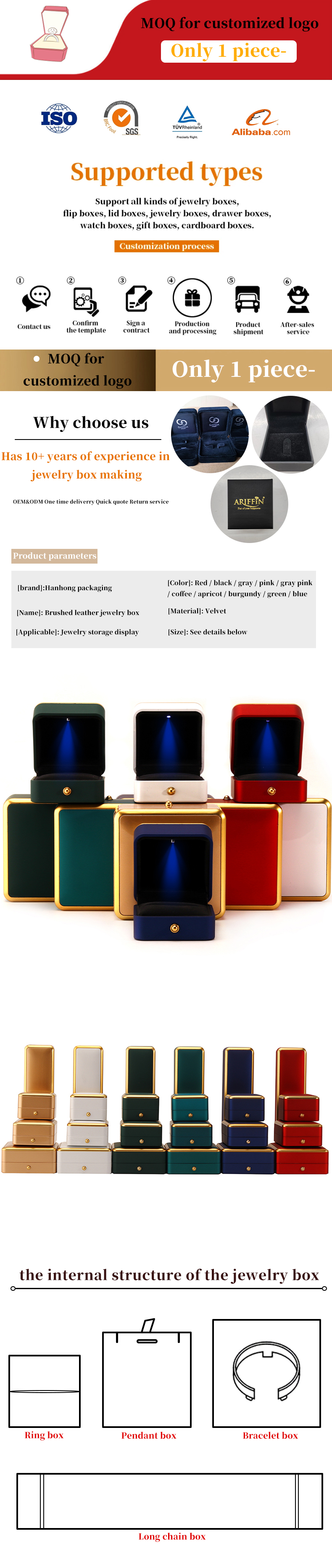 Custom Plastic Jewelry Box With Led Lights , Octagonal Jewelry Packaging Box