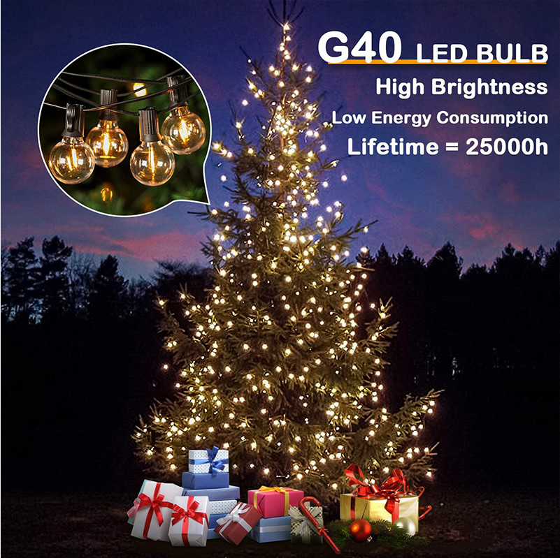 15 Solar Powered Bulb String Lights G40 8.3M 2200K