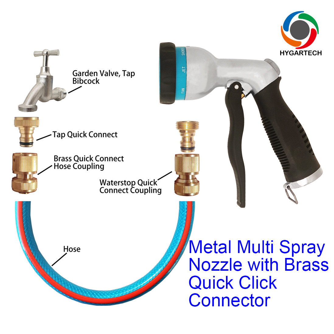 Metal Down Pressure Washer 8-Model Garden Hose Nozzle With Front Trigger Control