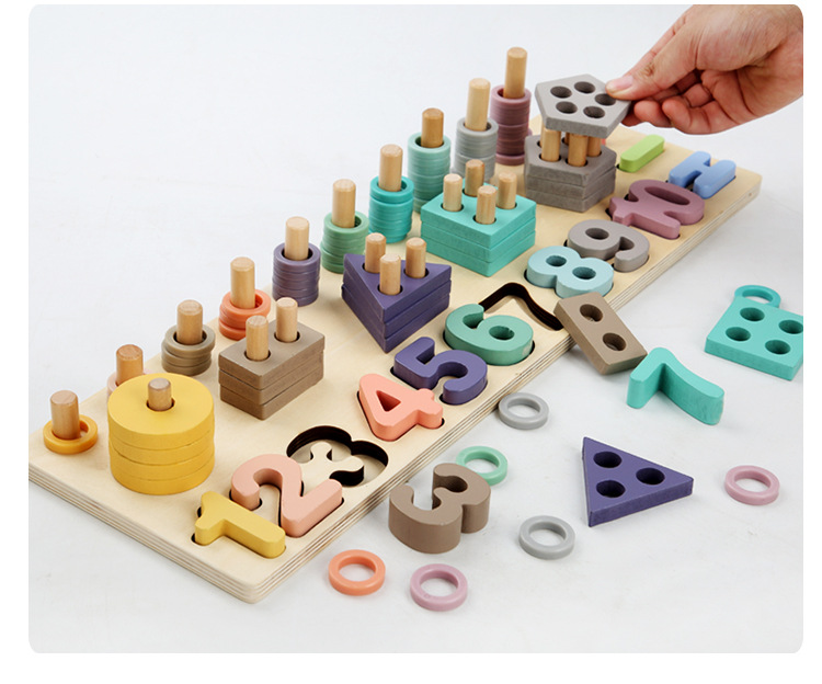 Geometric 14cm Wooden Math Toy Montessori Math Blocks Preschool Teaching