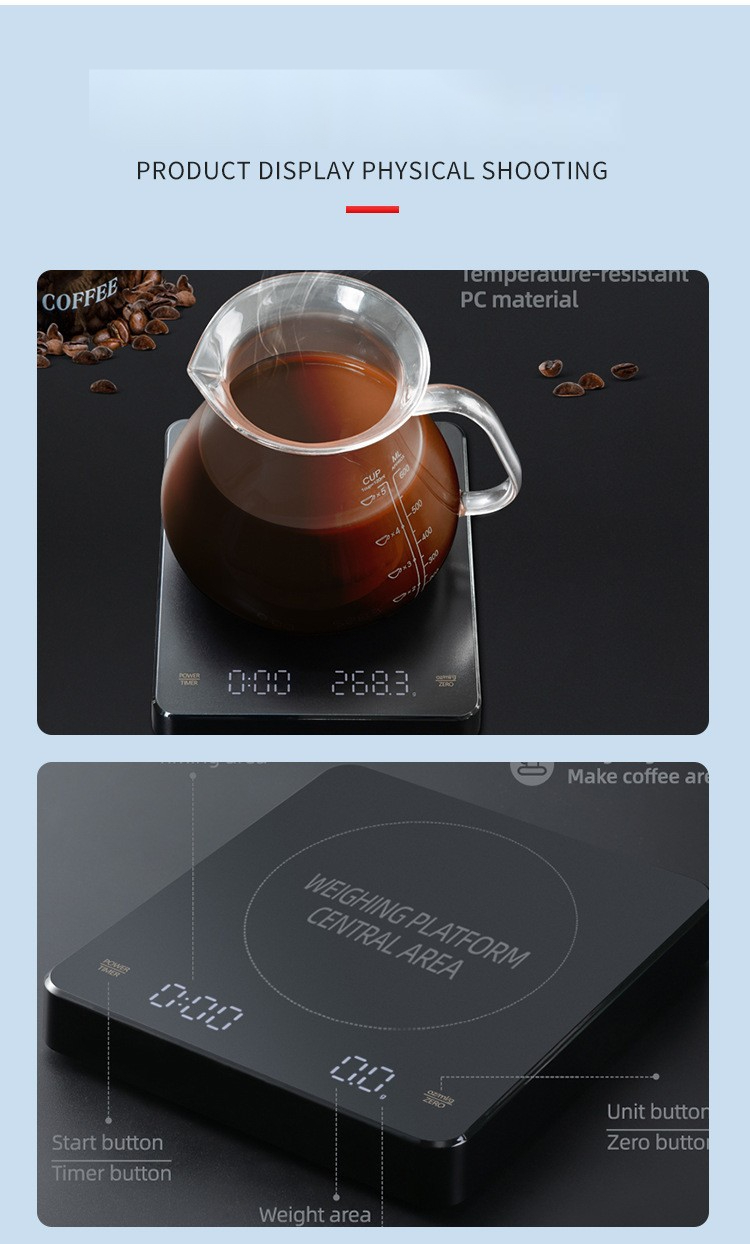 Easy to LED Electronic Coffee Scale 1-3000g Capacity 250mAh Battery Minimalist Design