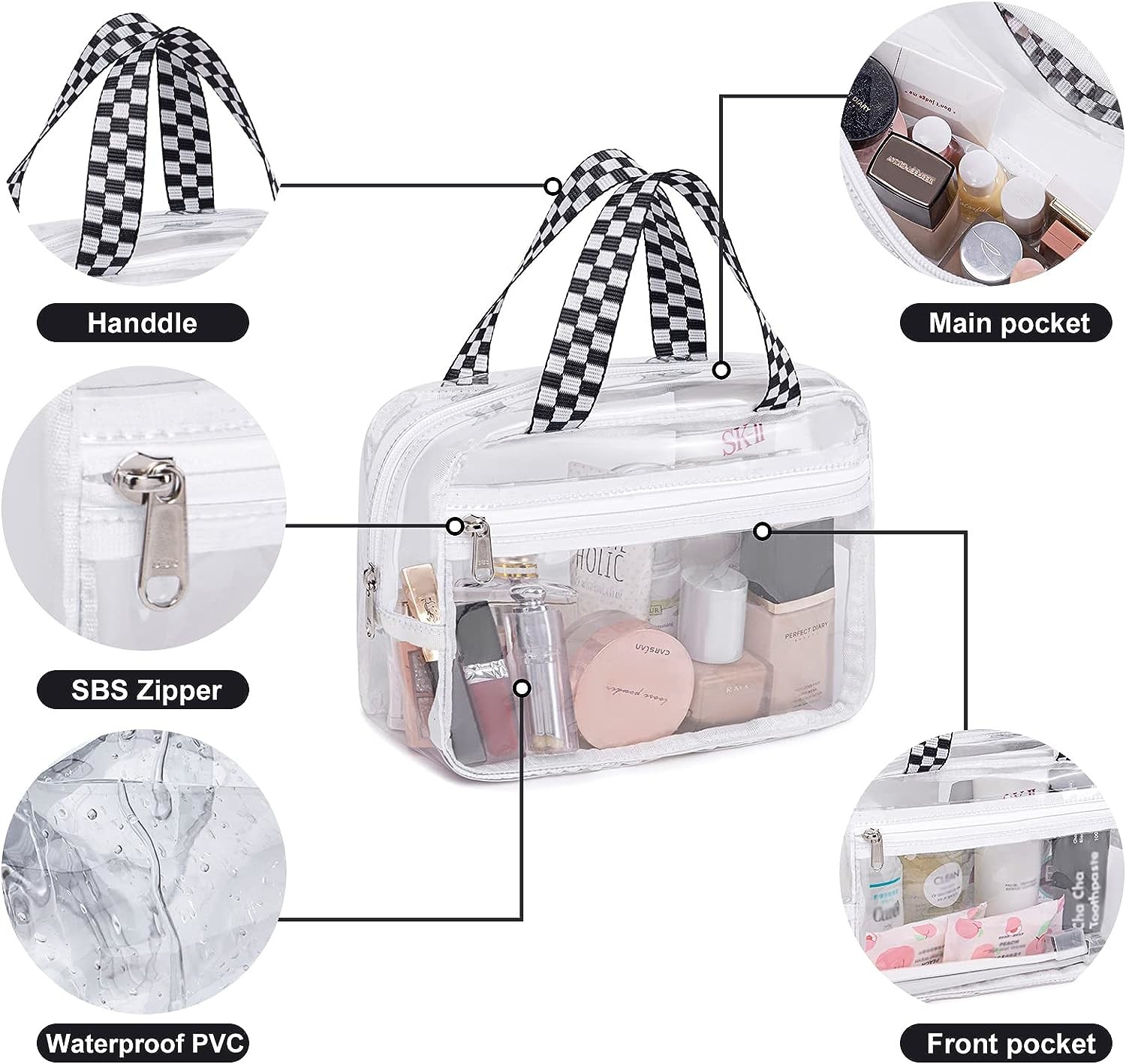 Clear Makeup Travel Toiletry Tote Bags Large Cosmetic Organizer Zipper Pouch Purse