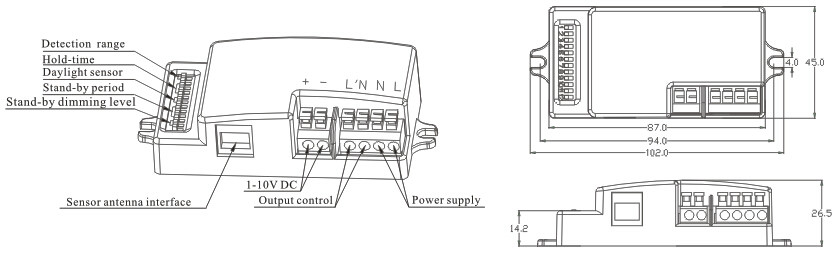 Tri - Level Dimming Control AC Motion Sensor Switch Detached Antenna head