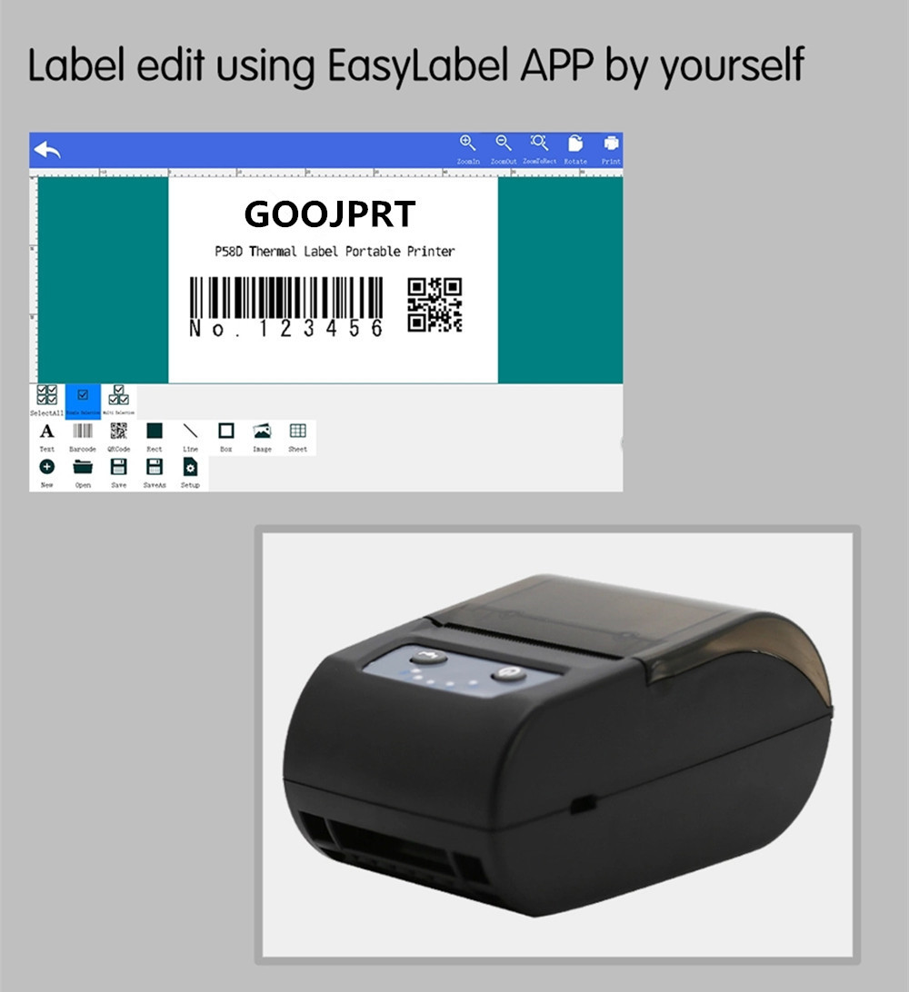 58mm Thermal barcode printer Qr code label printer receipt printer with bluetooth android ios