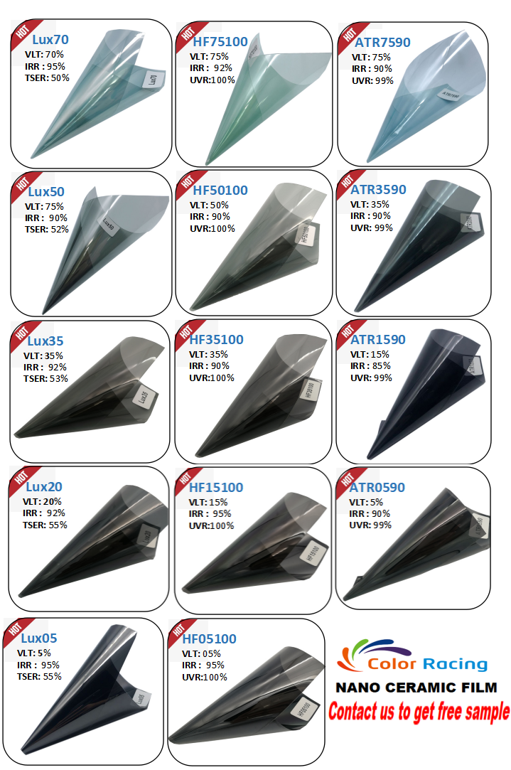 Colorracing 2 Ply Glass PET Car Window Tint Film 2mil UV Rejection 100%