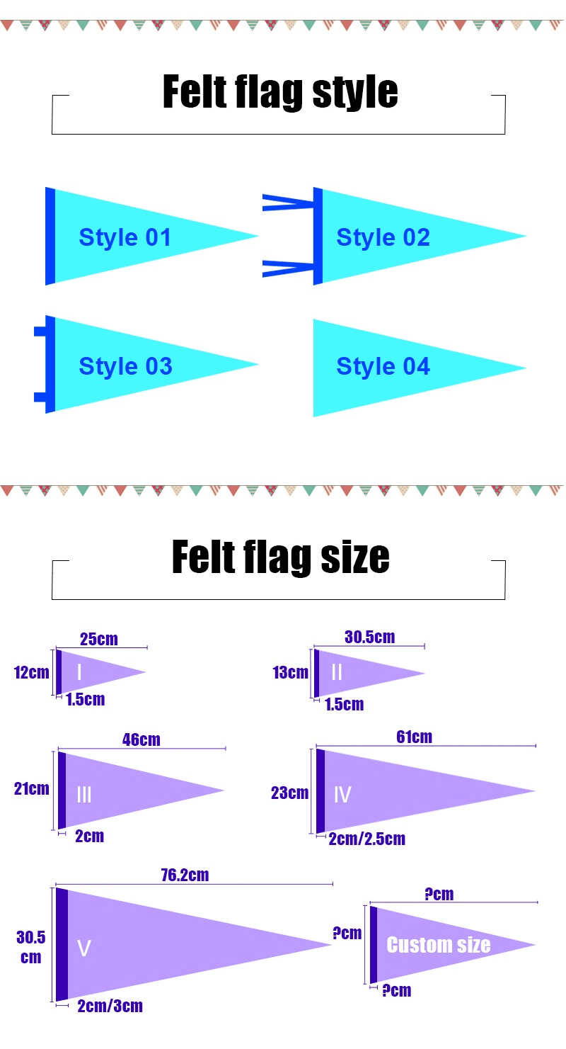 Dye sublimation Mini Sports Pennants 12x18 inch Hanging Advertising