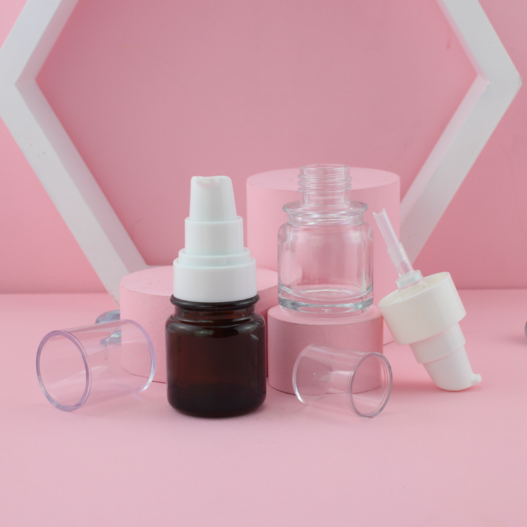 Cosmetic Packaging 30ml Round Clear Serum Lotion Foundation Glass Bottle With Pump