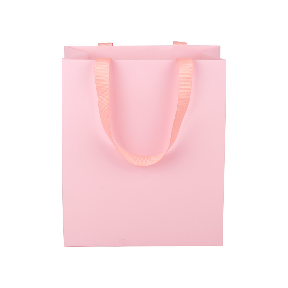 Pink Shopping Paper Bags Packaging Gift With Grosgrain Ribbon Handle