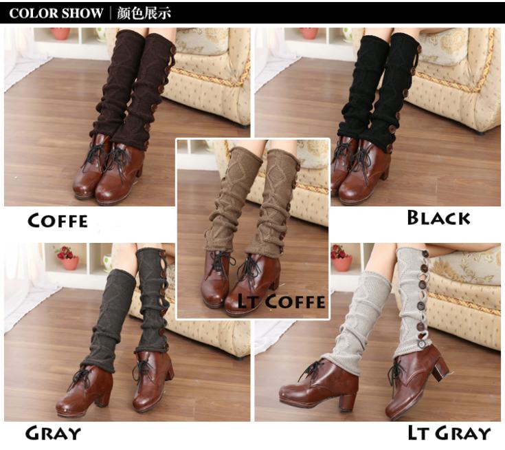 leg warmers loose socks wool blend button down pierced decoration boot socks fashion