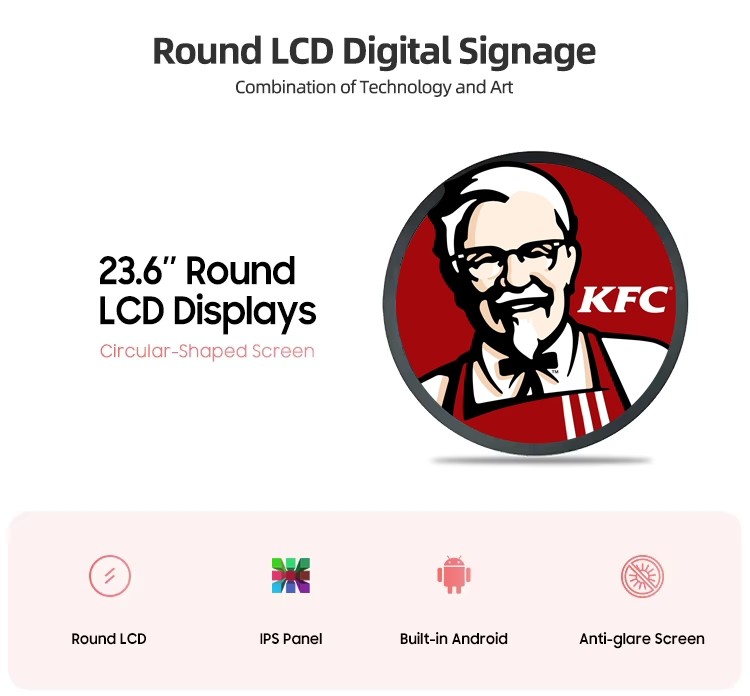 23.6 inch round LCD display Android touch screen kiosk