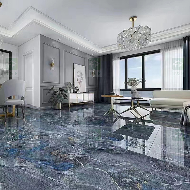 600x1200mm Porcelain Marble Slab Tile Hotel Blue Polished Ceramic Tile