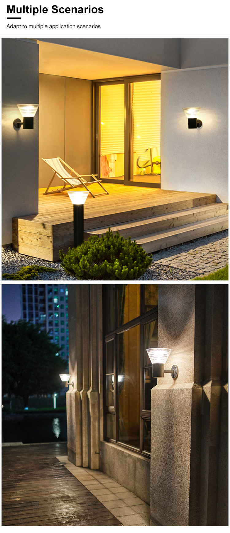15W Aluminum Sconce Outdoor Garden Solar Light Wall Mounted With Mono Solar Panel