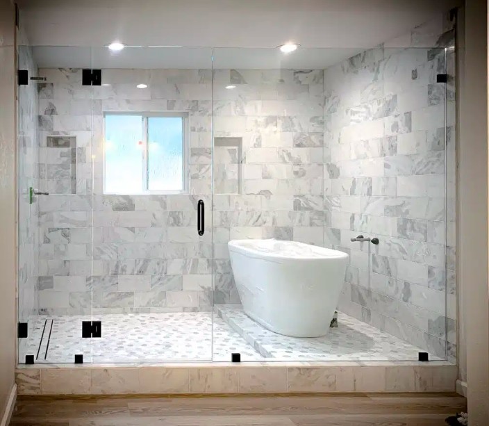 Glass Shower Door 10mm Toughened Glass Frameless Shower Enclosures With Black Hinges