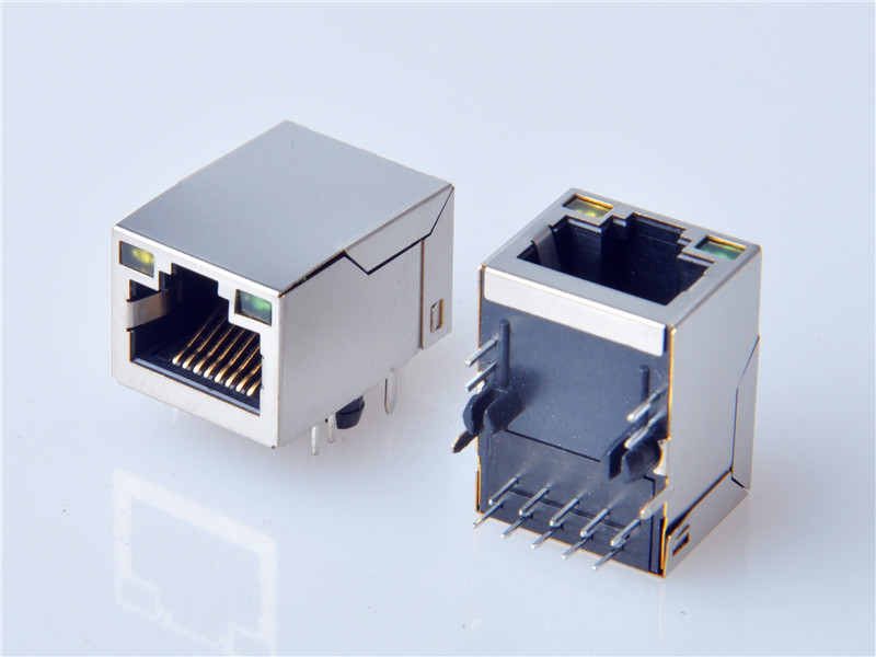 RJ45 Modular Jack Connector,Transformer, with LED,Side Entry, 10/100 Mbps