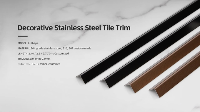 2mm Stainless Steel Outside Corner Trim Metal Edge Trim For Ceramic Tile