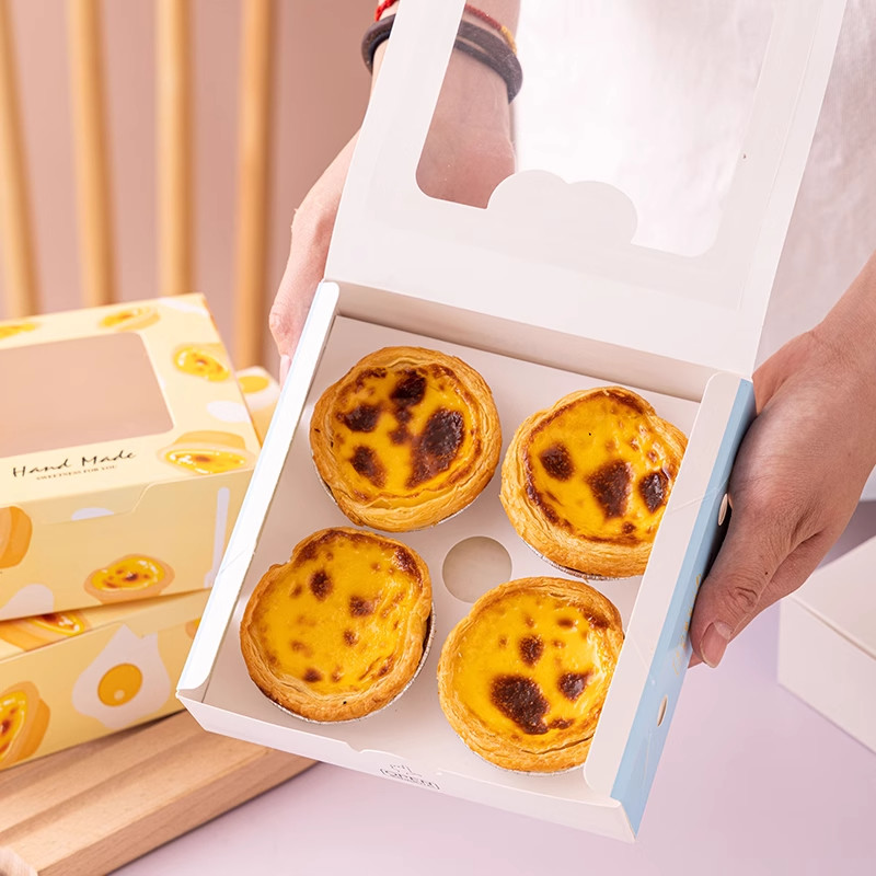Egg Tart Packaging Cake Boxes With CMYK / Pontone Offsent Printing And Biodegradable Material
