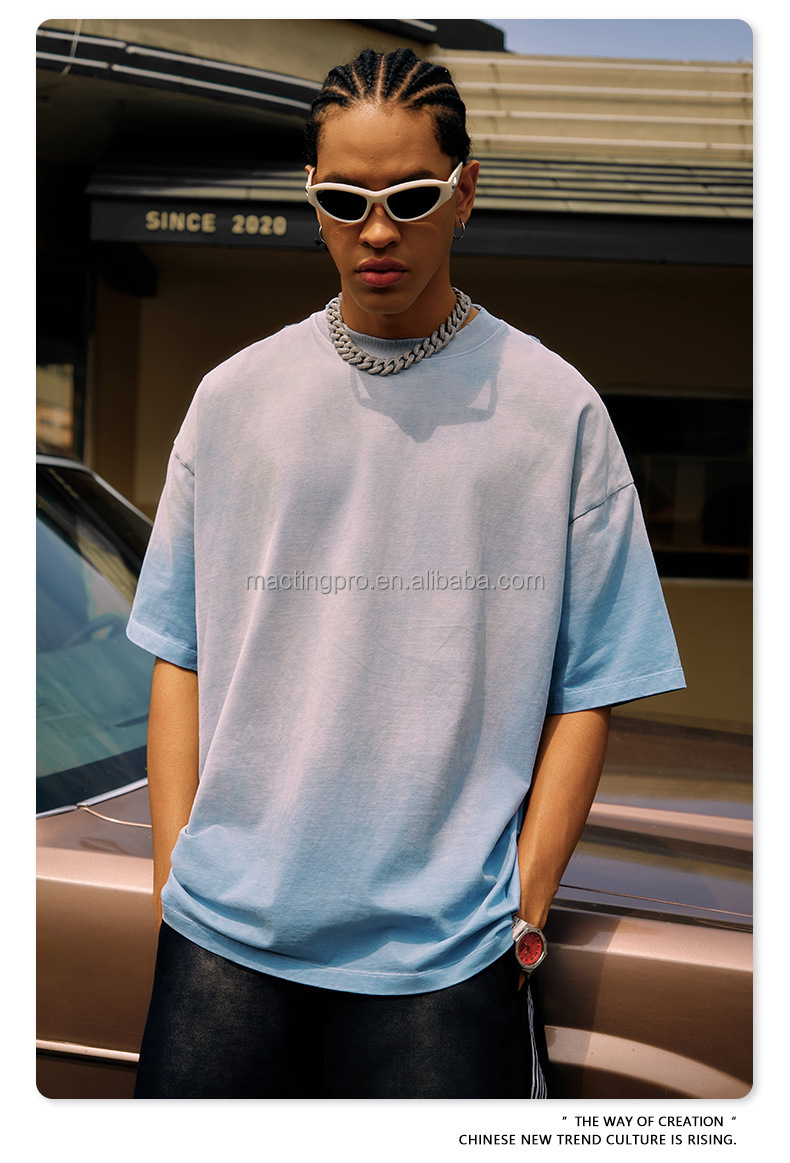 250 Gsm Oversized Streetwear Vintage Sun Faded Acid Wash T Shirt Oversized Men'S