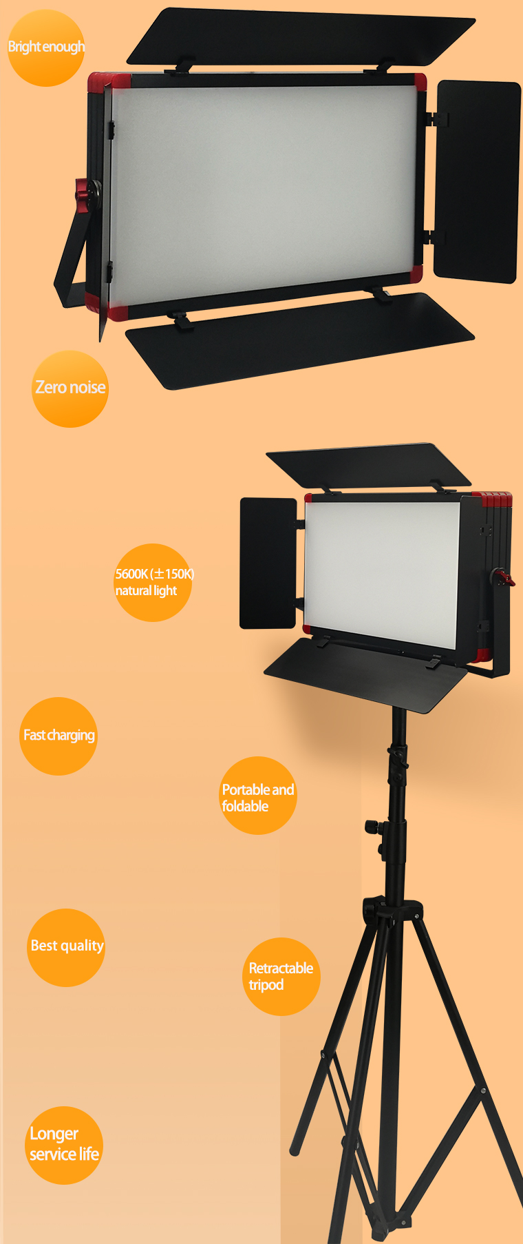 Aluminum Alloy Acrylic Covering LED840 DMX512 Portable Light for Photographic Shooting