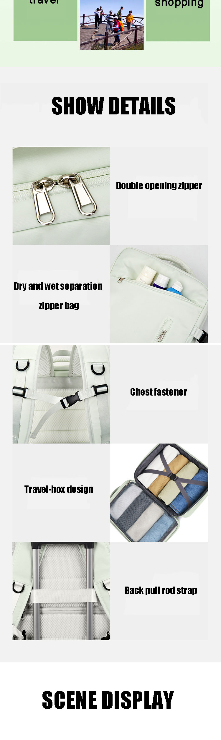 Women Waterproof Outdoor Sports Backpacks With USB Charging Port Shoe Compartment