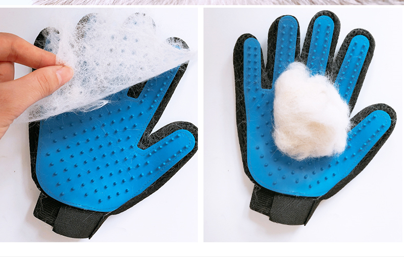 Silicone Pet Hair Remover Glove Blue Cat Brushing Glove For Small Animals