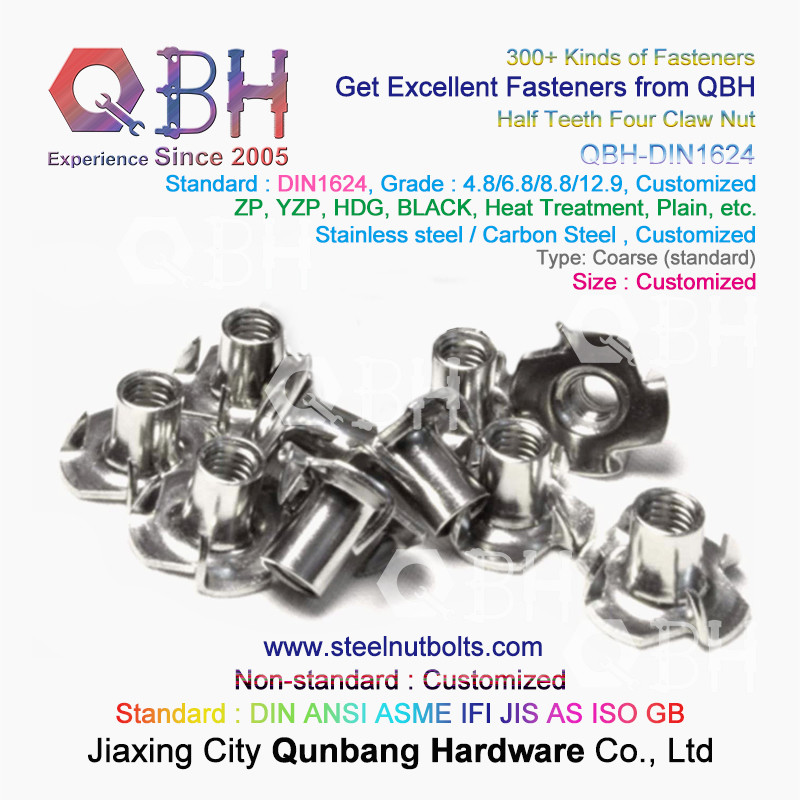 QBH M4-M10 DIN1624 Stainless Steel Half Teeth Four Claw T Weld Nuts T-Nut