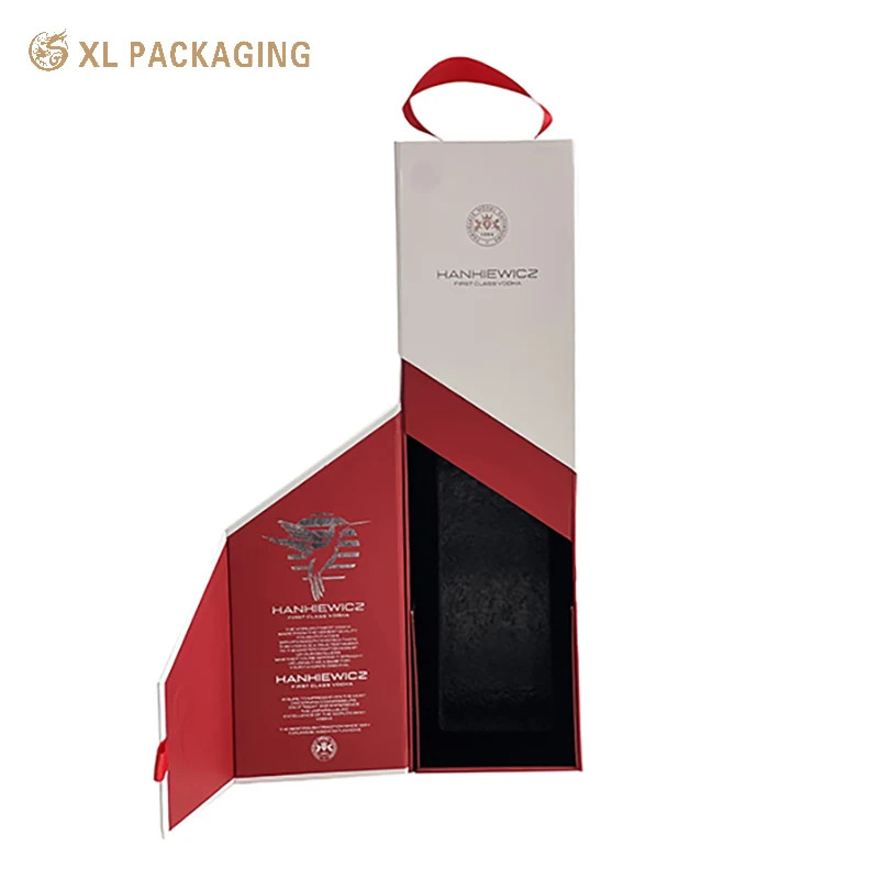 Luxury Champagne Shipping Box Folding Wine Box Vodka Whisky Paper Box With Ribbon Handle