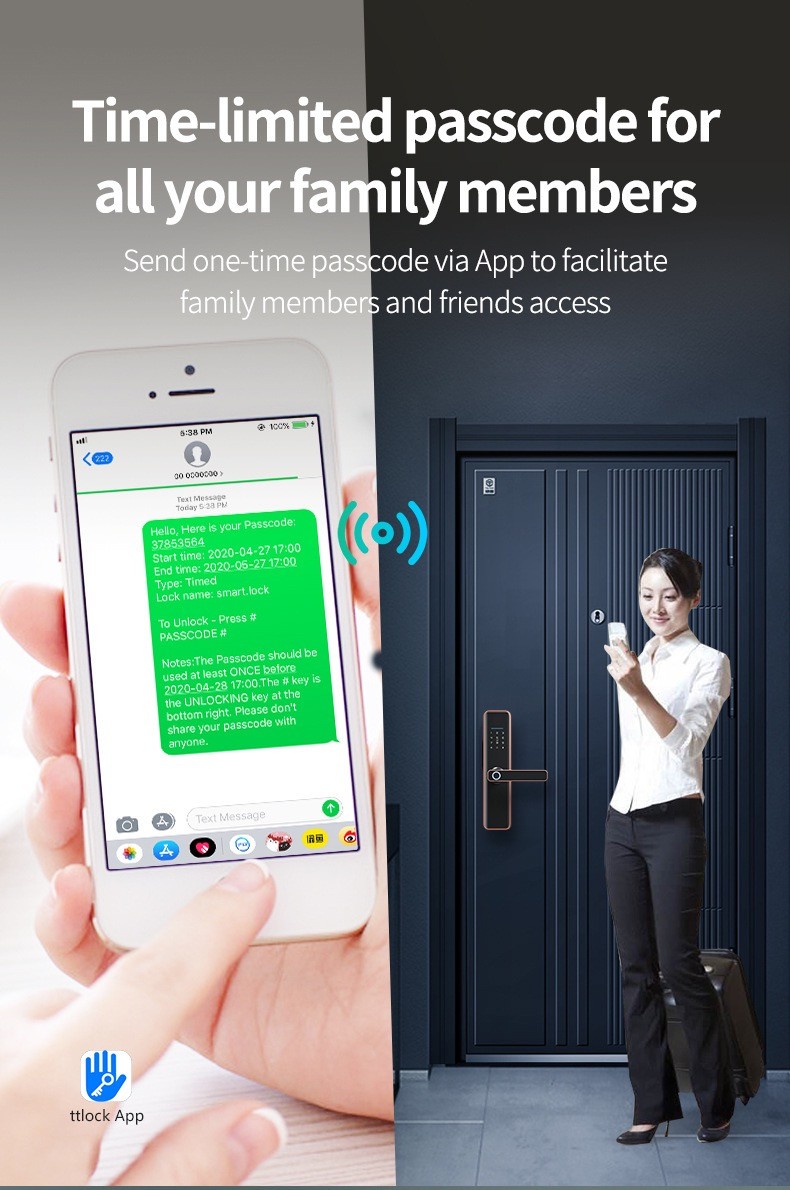 Waterproof Tuya App Electric Smart Wifi Door Lock Biometric Fingerprint