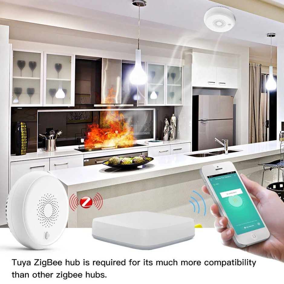Zigbee Smart Home Smoke Fire Alarm Sensor Detector Home Security System Battery-powered Alarm Wireless Smart Life