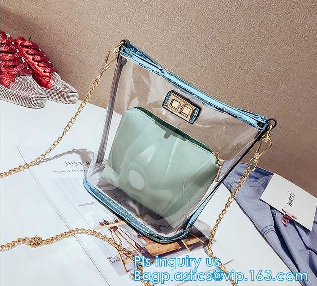Transparent conference eco shopping bag, shopping pvc bag with custom print, shopping square bottom portable clear PVC p