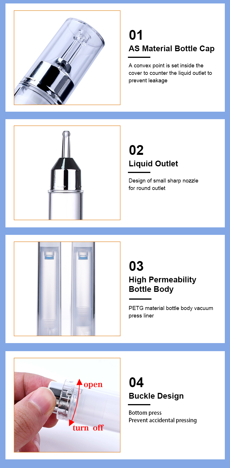 15ml Plastic Cosmetic Bottle Water Needle Empty Bottle Eye Cream Airless Syringe