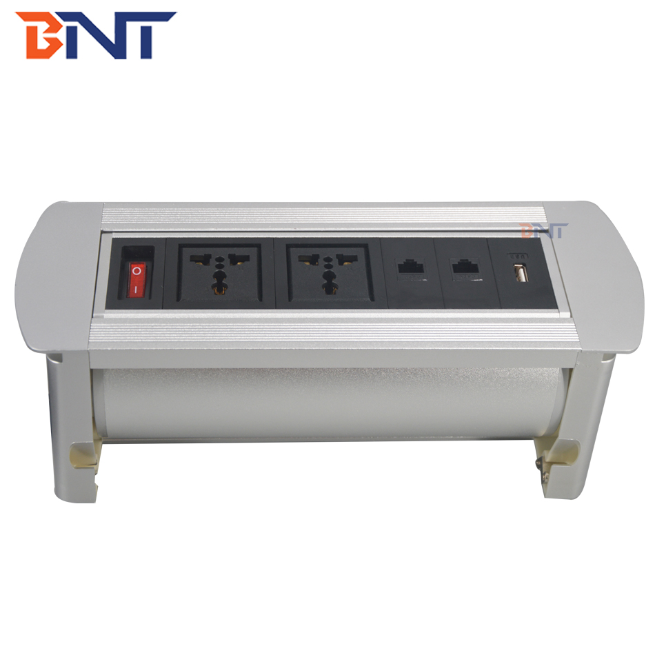 flip up desktop sliding electric socket with network ,usb