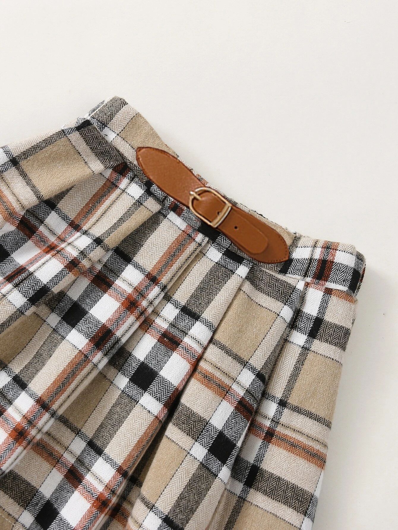 Children'S Outfit Sets Girls Plaid Skirt Suit Mid-High Collar Pullover Skirt Suit