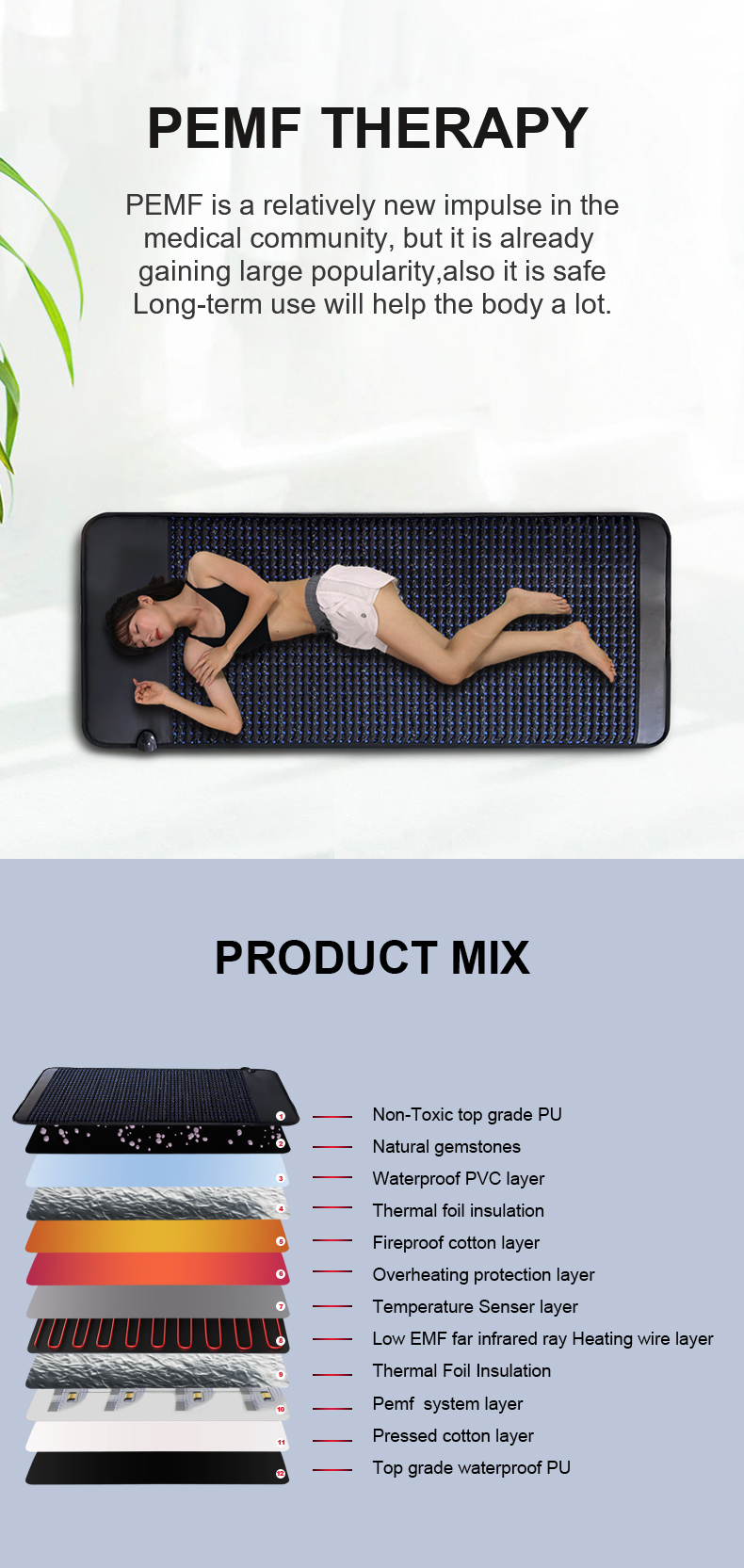 Crystal Jade Far Infrared Heating Mat PEMF Pad For Pain Relief 110V-240V