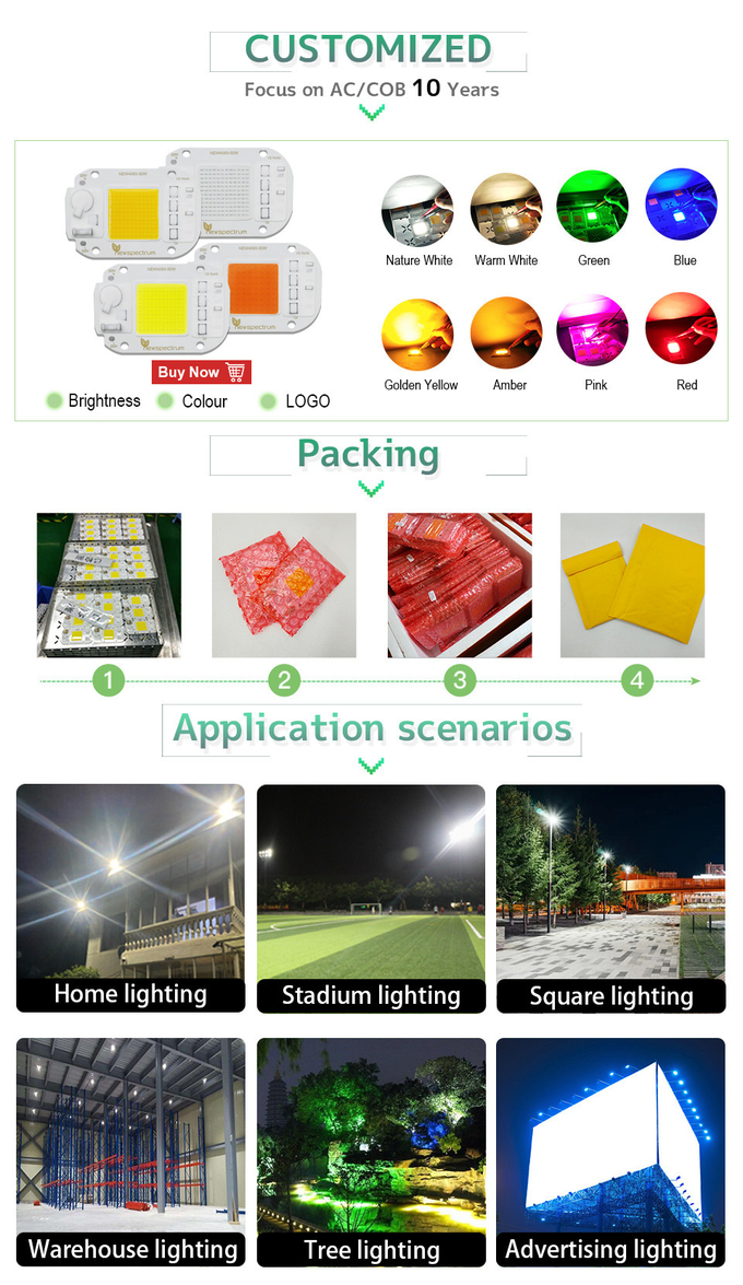 Thermal Resistance 50w Cob Led Chip 50HZ For Spotlight Floodlight