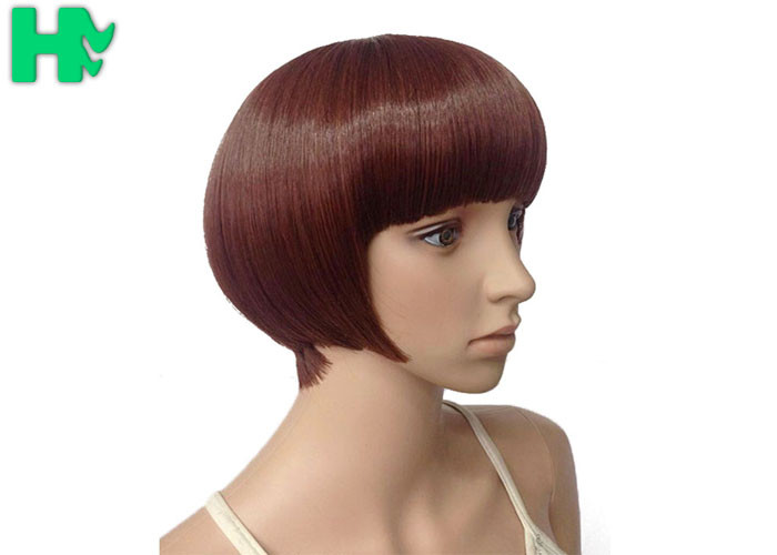Wine Red Short Synthetic Wigs Natural HairLine For Young People
