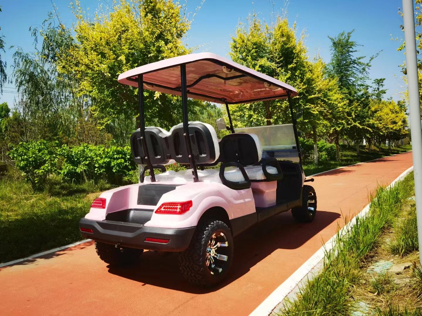 Pink Color 4 Seater Golf Cart Wheelbase 1630mm AC Motor 3.5 KW Ground Clearance 180mm