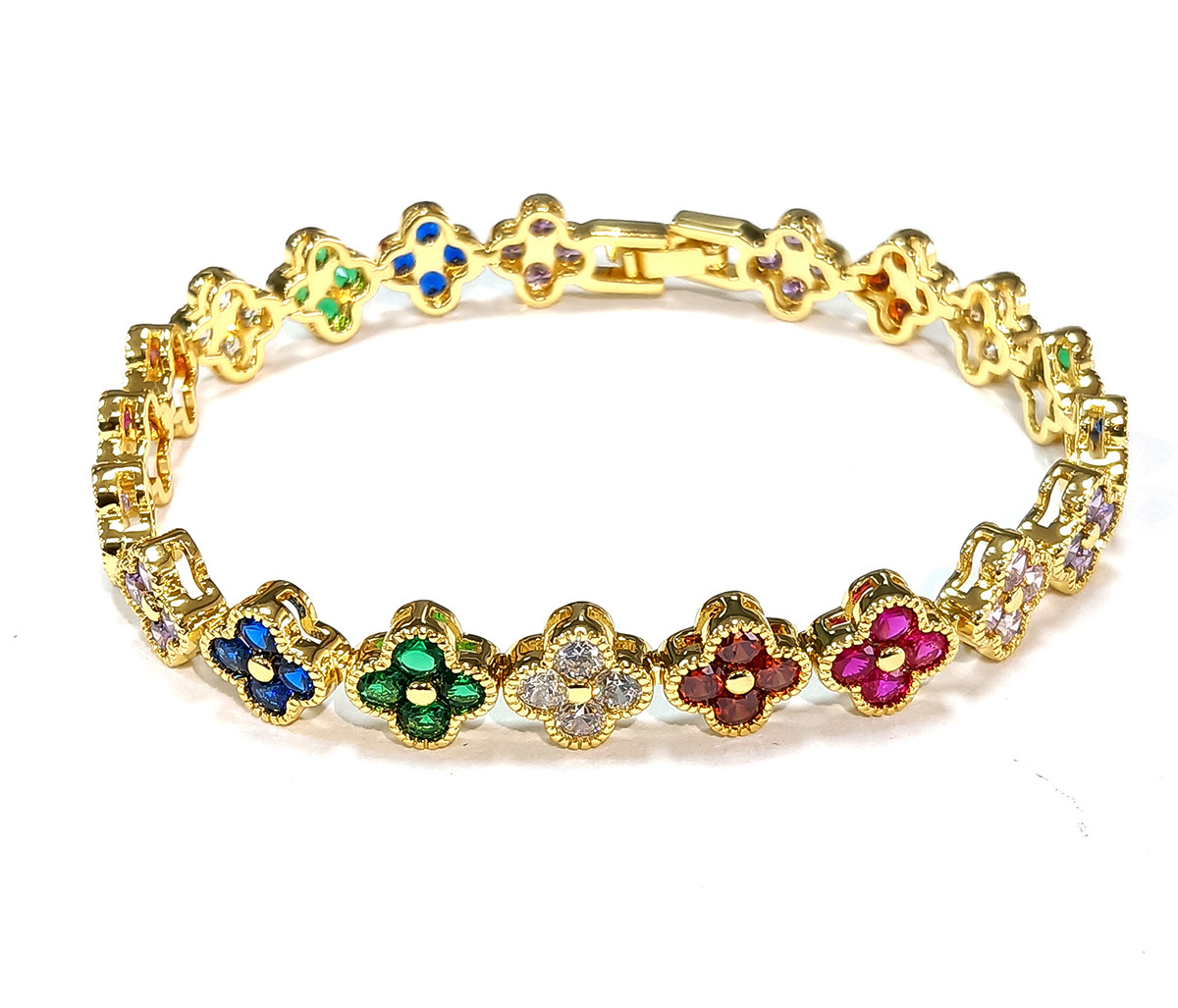 Rainbow Brass Gold Tennis Bracelet OEM ODM Cubic Zirconia Tennis Bracelet