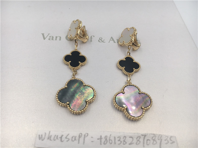 Van Cleef Arpels Magic Alhambra earrings 18k yellow gold with white and gray mother-of-pearl