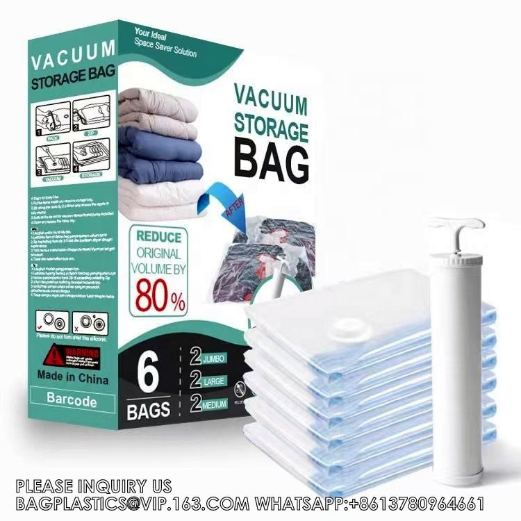 Big Size Space Saving Compressed Polyester Vacuum Storage Bags Combo 12 Pack Foldable For Clothing With Hand Pump