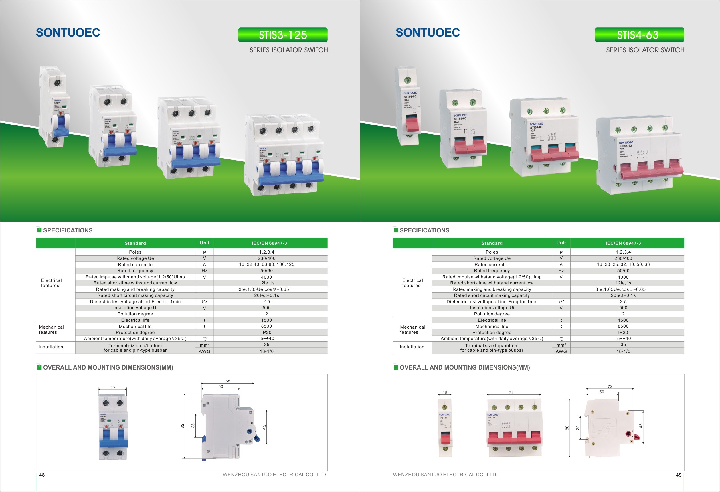 White isolator switch 16-125A IEC60947-3 1P,2P,3P,4P