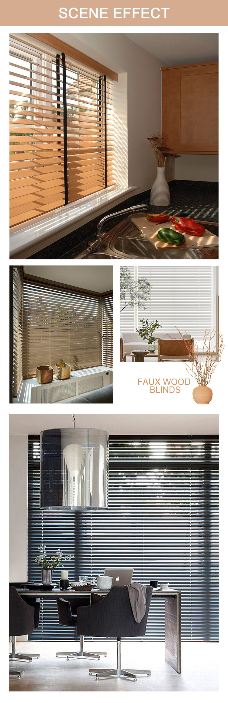 French Window Faux Wooden Venetian Blinds Roman Roller Shades Fade Resistance