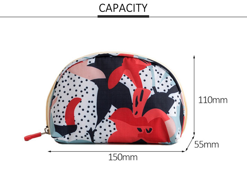 Flower Pattern Half Moon Shape Practical Wash Makeup Bag