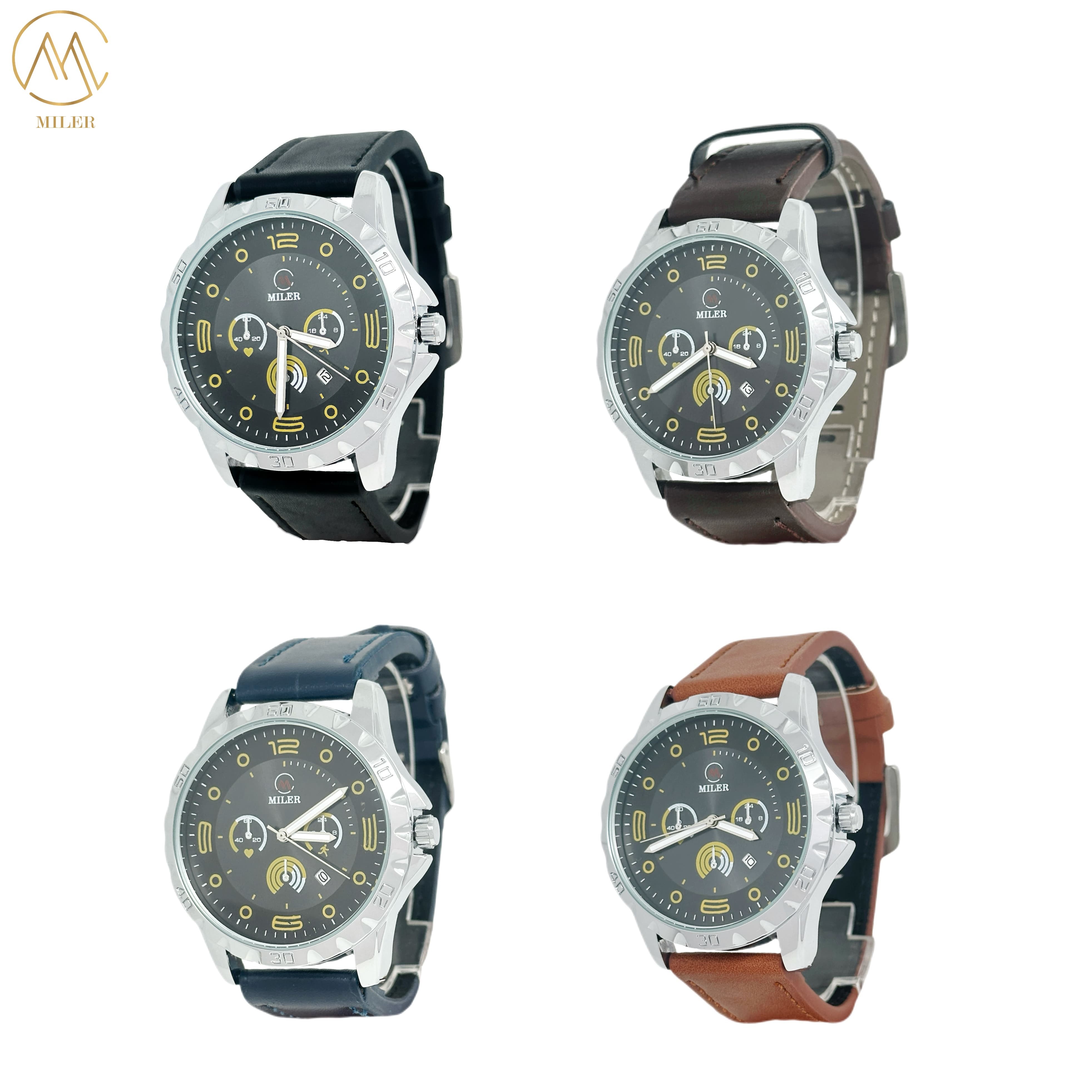 Miler Logo Modern Leather Strap Quartz Watch with Water Resistance 30 Meters and 30 Meters Water Resistance